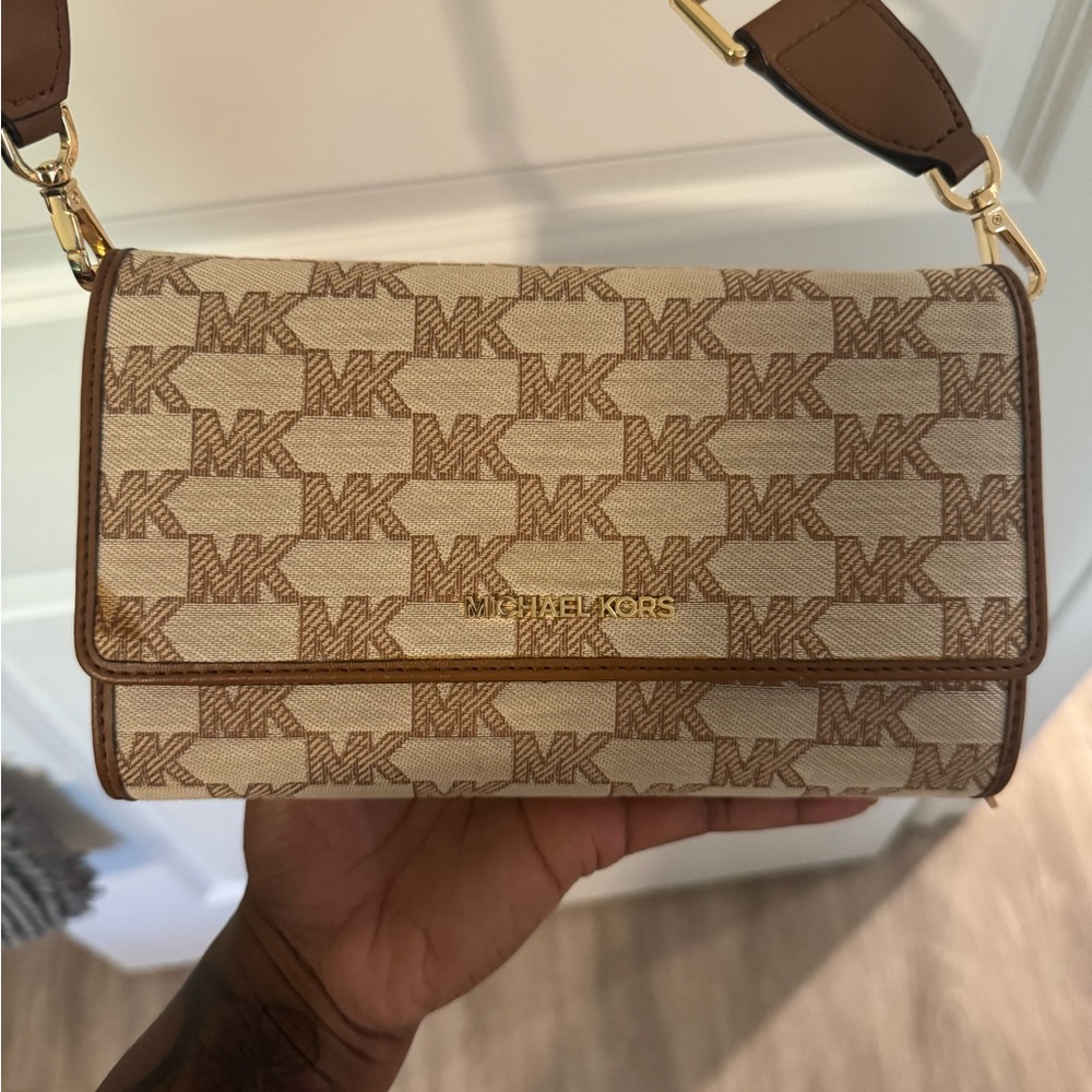 Michael Kors Brown and Tan Shoulder Bag with Monogram